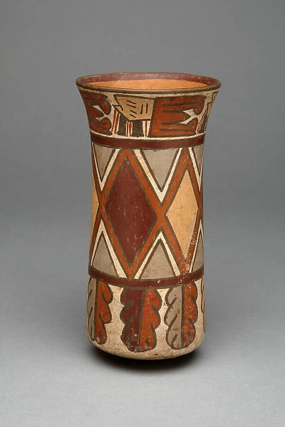 Beaker with Diamond-Shaped Geometric Pattern and Abstract Motifs, 180 B. C.  /  A. D. 500