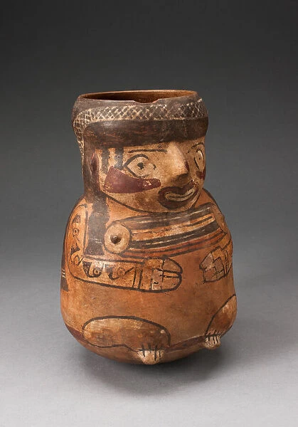 Beaker in the Form of a Seated Female with Tatoos and Body Paint, 180 B. C.  /  A. D. 500