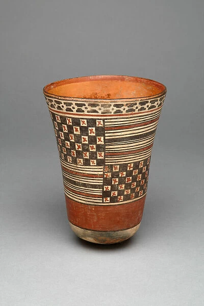 Beaker with Rectangular Areas Filled with Stripes and Checkerboard Pattens, 180 B. C.  /  A. D