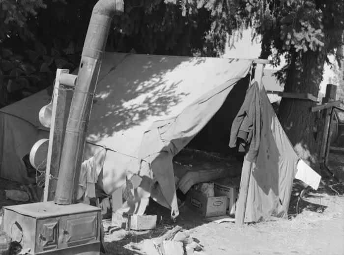 Framed Print : Bean pickers tent, one of fourteen in a group... near West Stayton Marion County, Oregon, 1939. Creator: Dorothea Lange Framed Print : Bean pickers tent, one of fourteen in a group... near West Stayton Marion County, Oregon, 1939. Creator: Dorothea Lange