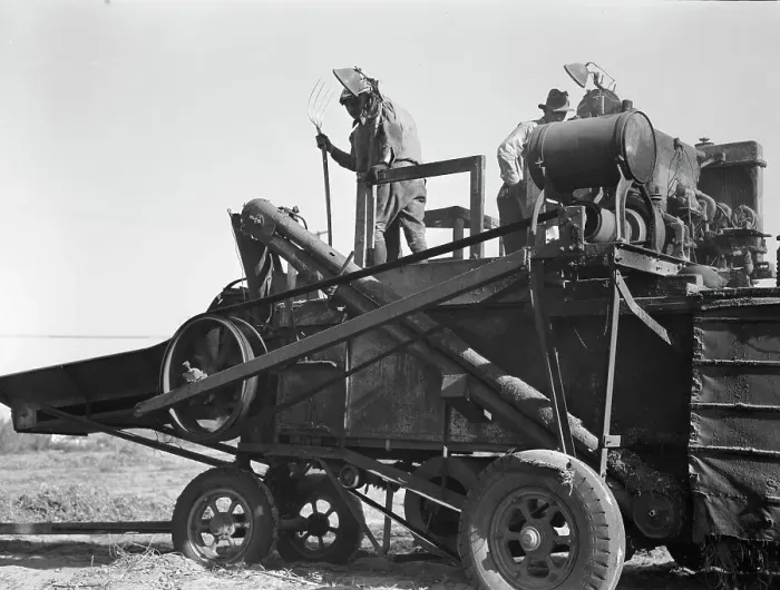 Framed Print : Bean thresher, mechanized agriculture between Turlock and Merced, California, 1936. Creator: Dorothea Lange Framed Print : Bean thresher, mechanized agriculture between Turlock and Merced, California, 1936. Creator: Dorothea Lange