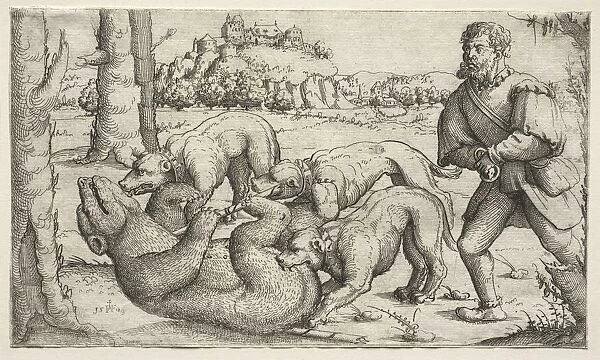 A Bear Hunt, 1569. Creator: Augustin Hirschvogel (German, 1503-1553)