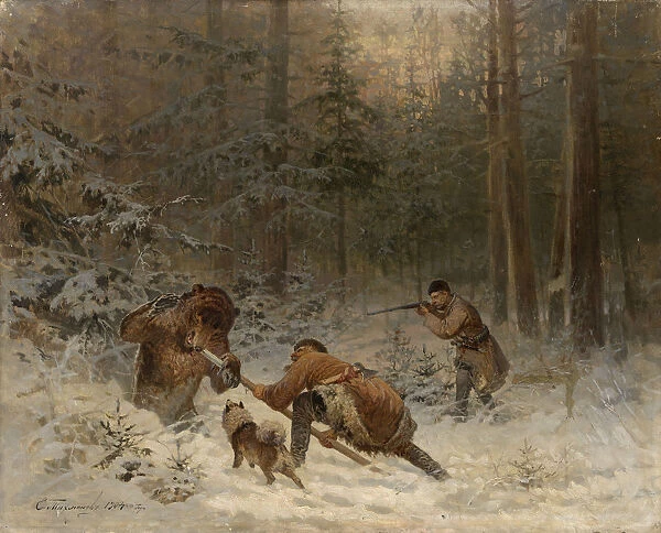 Bear Hunt. Artist: Tichmenev, Evgeny Alexandrovich (1869-1934)