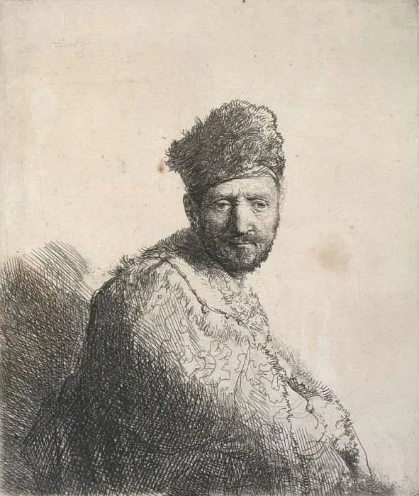 Framed Print : Bearded man, in a furred oriental cap and robe, 1631. Creator: Rembrandt Harmensz van Rijn Framed Print : Bearded man, in a furred oriental cap and robe, 1631. Creator: Rembrandt Harmensz van Rijn