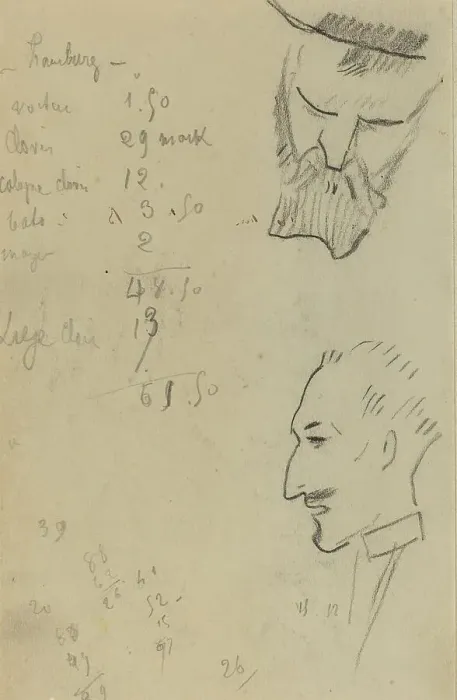 Framed Print : A Bearded Man and a Man in Profile [verso], 1884-1888. Creator: Paul Gauguin