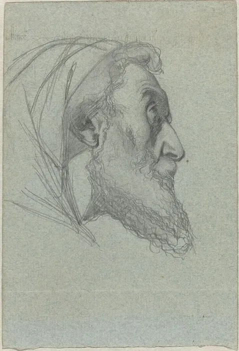 Framed Print : Bearded Man in Profile (recto) / Woman Looking Up (verso). Creator: Alexandre Bida Framed Print : Bearded Man in Profile (recto) / Woman Looking Up (verso). Creator: Alexandre Bida