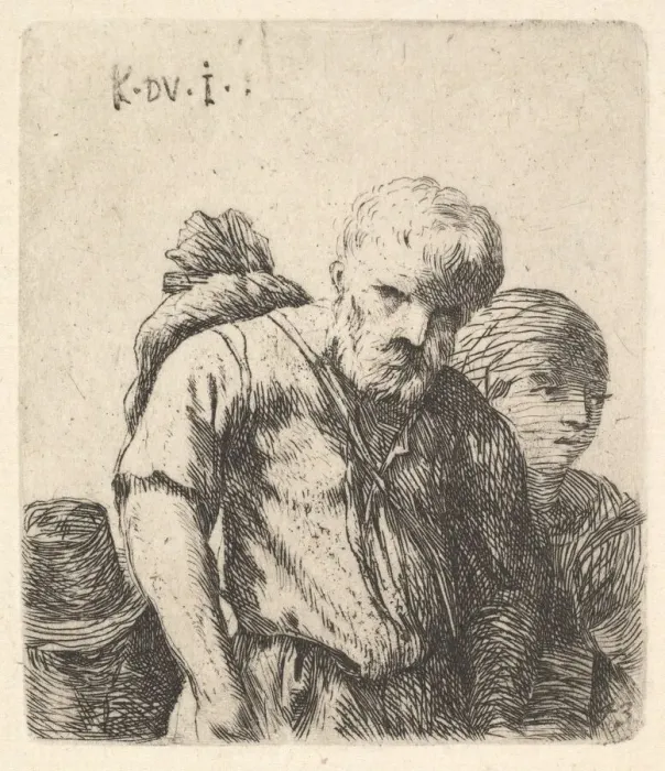 Framed Print : Bearded man shown in half-length with bundle slung over right shoulderblade, flanke Framed Print : Bearded man shown in half-length with bundle slung over right shoulderblade, flanke