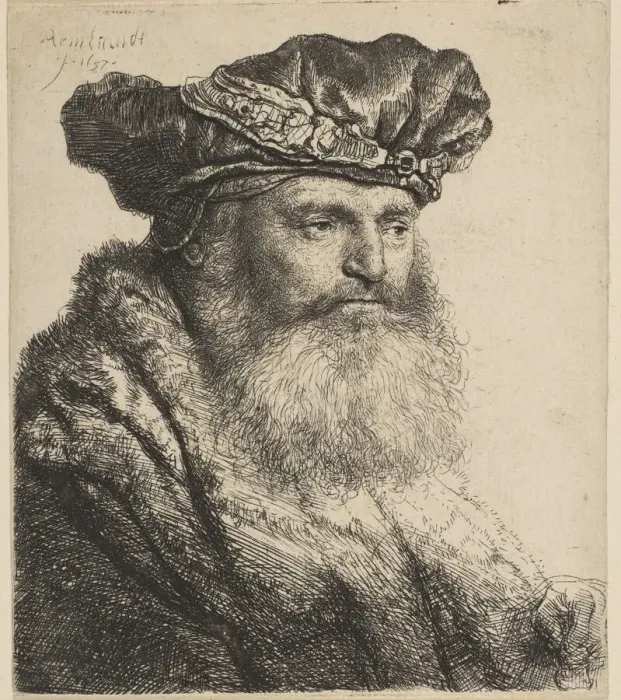 Framed Print : Bearded Man in a Velvet Cap with a Jewel Clasp, 1637. Creator Framed Print : Bearded Man in a Velvet Cap with a Jewel Clasp, 1637. Creator