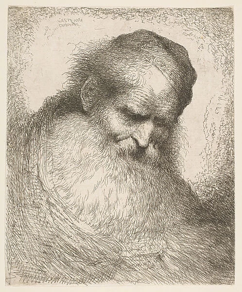 A bearded man wearing a cap looking down to the right, from the series Heads in Or