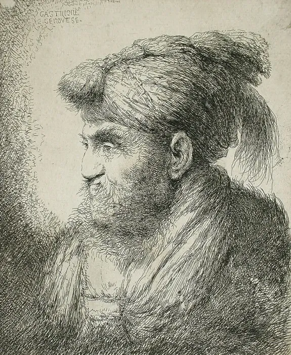 Framed Print : Bearded Man Wearing a Turban, between circa 1647 and circa 1651. Creator: Giovanni Benedetto Castiglione Framed Print : Bearded Man Wearing a Turban, between circa 1647 and circa 1651. Creator: Giovanni Benedetto Castiglione