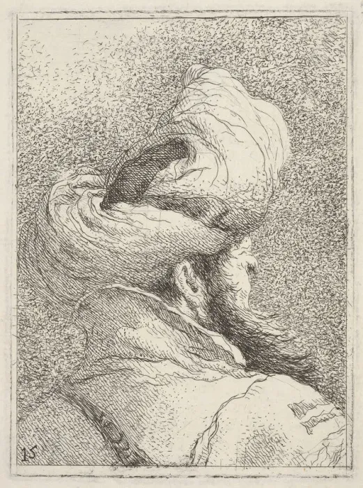 Framed Print : Bearded man wearing a turban, depicted in bust length from behind in three-quarters vi Framed Print : Bearded man wearing a turban, depicted in bust length from behind in three-quarters vi