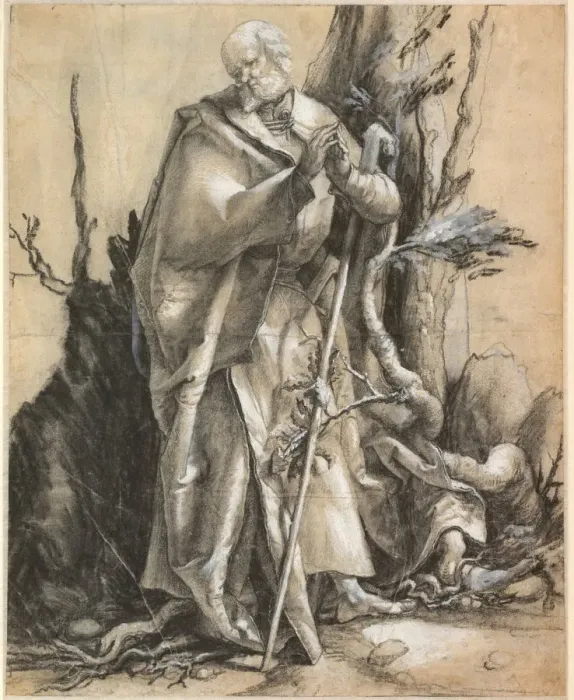 Framed Print : Bearded Saint with walking stick, c. 1516. Artist: Grunewald, Matthias (ca 1470-1528) Framed Print : Bearded Saint with walking stick, c. 1516. Artist: Grunewald, Matthias (ca 1470-1528)