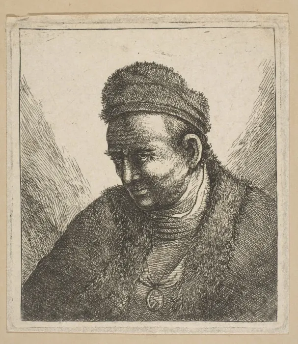 Framed Print : Beardless Man in Fur Cloak and Cap: Bust, second half 18th century Framed Print : Beardless Man in Fur Cloak and Cap: Bust, second half 18th century