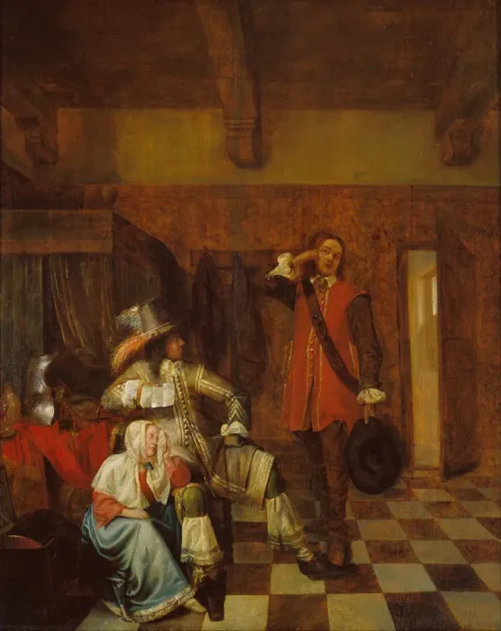 Framed Print : The bearer of bad news. Artist: Hooch, Pieter, de (1629-1684) Framed Print : The bearer of bad news. Artist: Hooch, Pieter, de (1629-1684)