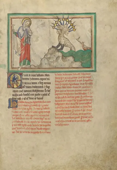 Framed Print : The Beast from the Sea; Dyson Perrins Apocalypse, about 1255-1260. Creator: Unknown Framed Print : The Beast from the Sea; Dyson Perrins Apocalypse, about 1255-1260. Creator: Unknown
