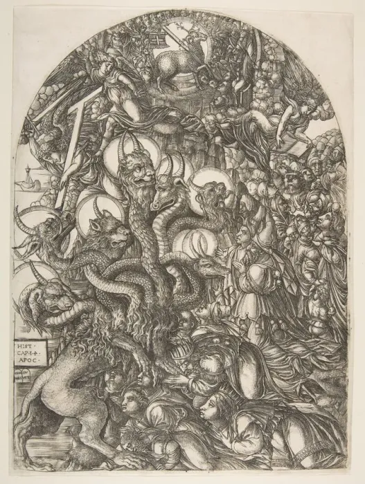 Framed Print : The Beast with Seven Heads and Ten Horns, from the Apocalypse. n. d. Creator: Jean Duvet Framed Print : The Beast with Seven Heads and Ten Horns, from the Apocalypse. n. d. Creator: Jean Duvet
