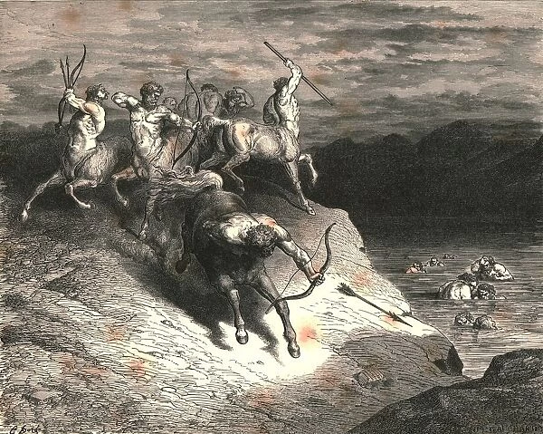 We to those beasts, that rapid strode along, drew near, when Chiron took an arrow forth, c1890