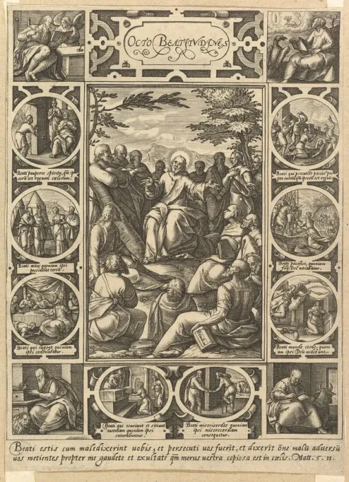 Framed Print : The Eight Beatitudes, ca. 1578. Creator: Hendrik Goltzius Framed Print : The Eight Beatitudes, ca. 1578. Creator: Hendrik Goltzius