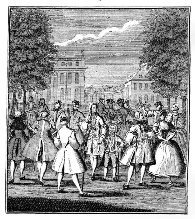 Framed Print : The Beau Monde in St Jamess Park, 1750. Artist: LP Boitard Framed Print : The Beau Monde in St Jamess Park, 1750. Artist: LP Boitard