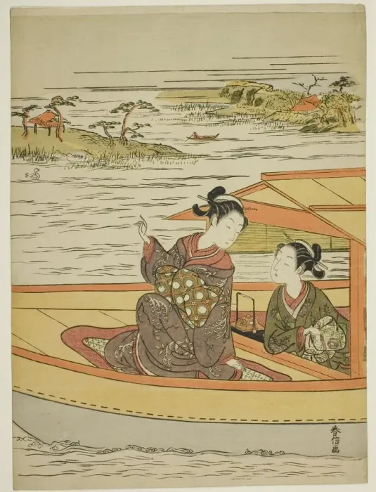Framed Print : Two Beauties in a Boat, c. 1768. Creator: Suzuki Harunobu Framed Print : Two Beauties in a Boat, c. 1768. Creator: Suzuki Harunobu