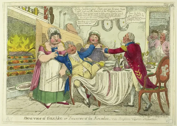 Framed Print : Beauties of Grease [altered to] Greece — or — Luxuries of the Kremlin. Vide Brighton Vagaries... c. Creator: Isaac Robert Cruikshank
