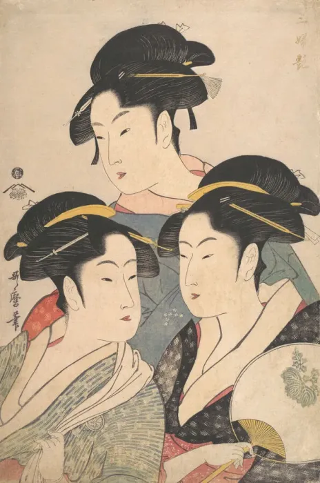 Framed Print : Three Beauties of the Kwansei Period, ca. 1791. Creator: Kitagawa Utamaro Framed Print : Three Beauties of the Kwansei Period, ca. 1791. Creator: Kitagawa Utamaro