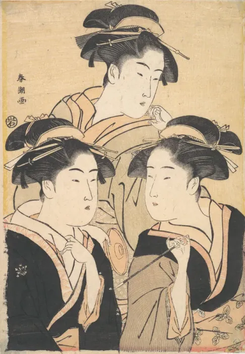 Framed Print : Three Beauties, late 18th century. Creator: Katsukawa Shuncho Framed Print : Three Beauties, late 18th century. Creator: Katsukawa Shuncho