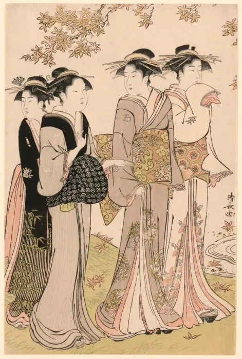 Framed Print : Beauties Under a Maple Tree, from the series A Collection of Contemporary Beauties of... c. 1784. Creator: Torii Kiyonaga Framed Print : Beauties Under a Maple Tree, from the series A Collection of Contemporary Beauties of... c. 1784. Creator: Torii Kiyonaga