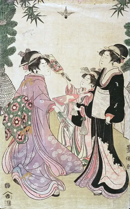 Framed Print : Beauties Playing Battledore and Shuttlecock, c1805. Creator: Utagawa Toyokuni I