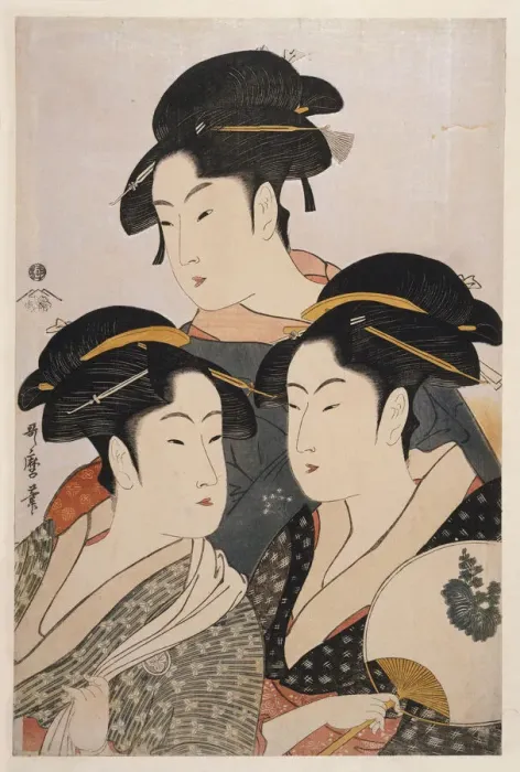Framed Print : Three Beauties of the Present Day (Toji san bijin). Artist: Utamaro, Kitagawa (1753-1806) Framed Print : Three Beauties of the Present Day (Toji san bijin). Artist: Utamaro, Kitagawa (1753-1806)
