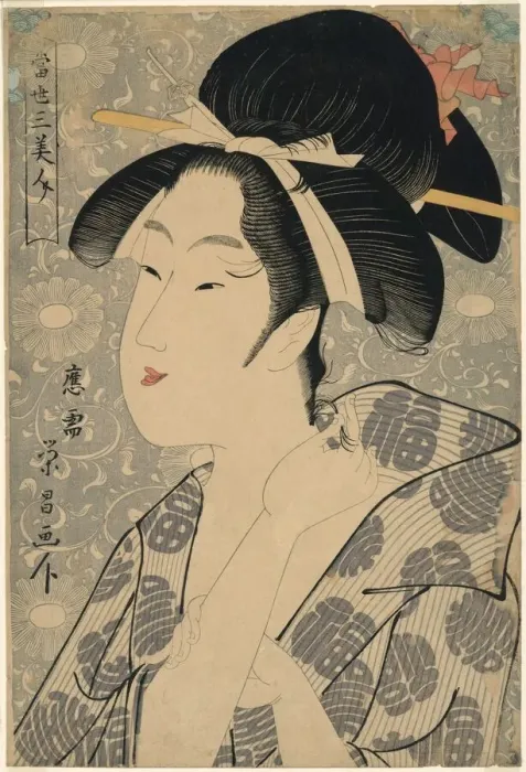 Framed Print : Three Beauties of Our Time (Tosei san bijin), late 18th century. Creator: Chokosai Eisho Framed Print : Three Beauties of Our Time (Tosei san bijin), late 18th century. Creator: Chokosai Eisho