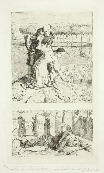Framed Print : My Beautiful Lady (top); Of My Lady in Death (bottom), frontispiece to The Germ, No. 1, 1850. Creator: William Holman Hunt Framed Print : My Beautiful Lady (top); Of My Lady in Death (bottom), frontispiece to The Germ, No. 1, 1850. Creator: William Holman Hunt