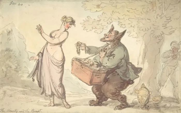 Framed Print : Beauty and the Beast, 18th-19th century. Creator: Attributed to Thomas Rowlandson Framed Print : Beauty and the Beast, 18th-19th century. Creator: Attributed to Thomas Rowlandson