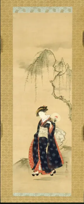 Framed Print : Beauty Beneath a Willow Tree, Edo period, c. 1780. Creator: Isoda Koryusai Framed Print : Beauty Beneath a Willow Tree, Edo period, c. 1780. Creator: Isoda Koryusai