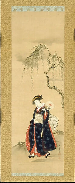 Beauty Beneath a Willow Tree, Edo period, c. 1780. Creator: Isoda Koryusai