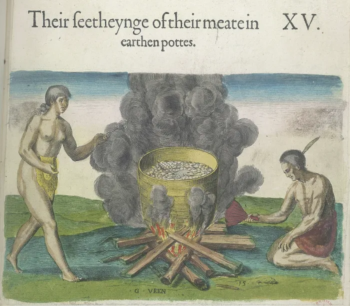 Framed Print : The beauty of the earthenware vessels in which they cook food, 1618. Creators: Theodor de Bry, John White Framed Print : The beauty of the earthenware vessels in which they cook food, 1618. Creators: Theodor de Bry, John White