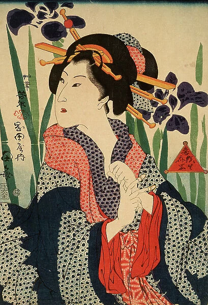 Beauty with Irises, 19th century. Creator: Tsukioka Yoshitoshi