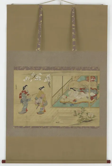Framed Print : Beauty reclining as visitors approach, Edo period, late 17th-early 18th century Framed Print : Beauty reclining as visitors approach, Edo period, late 17th-early 18th century