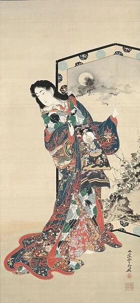 Beauty Before a Screen, 1800s. Creator: Kawanabe Kyosai (Japanese, 1831-1889)