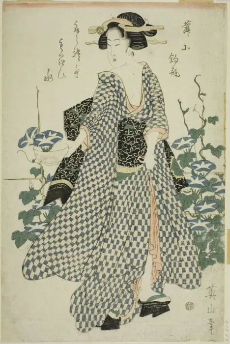 Framed Print : Beauty standing beside morning glories, Japan, c. 1814 / 17. Creator: Kikukawa Eizan Framed Print : Beauty standing beside morning glories, Japan, c. 1814 / 17. Creator: Kikukawa Eizan