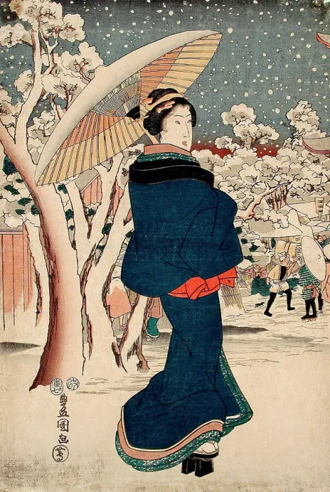 Framed Print : Beauty Walking on a Snowy Day, 1854. Creator: Utagawa Kunisada Framed Print : Beauty Walking on a Snowy Day, 1854. Creator: Utagawa Kunisada
