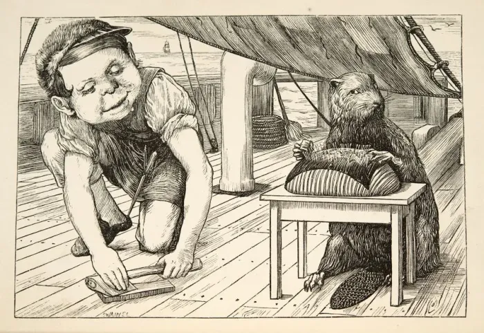 Framed Print : The Beaver kept looking the opposite way pub. 1876. Creator: Henry Holiday (1839 - 1927) Framed Print : The Beaver kept looking the opposite way pub. 1876. Creator: Henry Holiday (1839 - 1927)