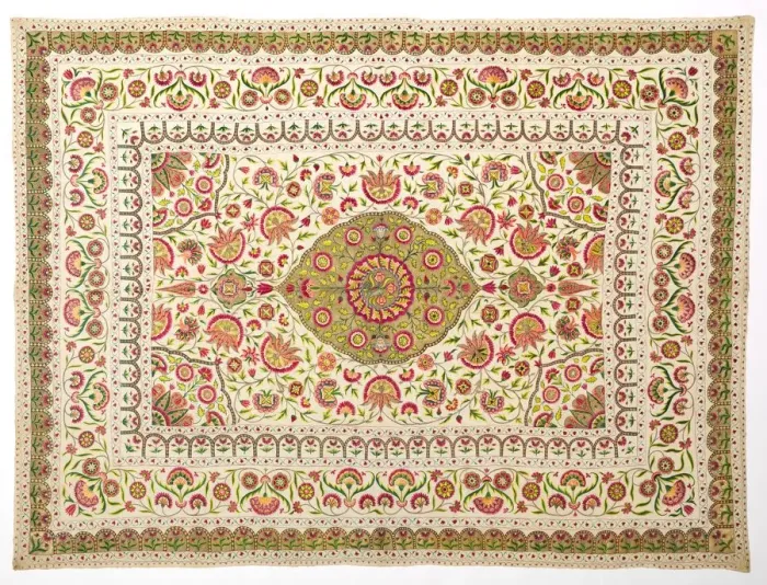 Framed Print : Bed cover with floral medallion pattern, late 1600s to early 1700s. Creator: Unknown Framed Print : Bed cover with floral medallion pattern, late 1600s to early 1700s. Creator: Unknown