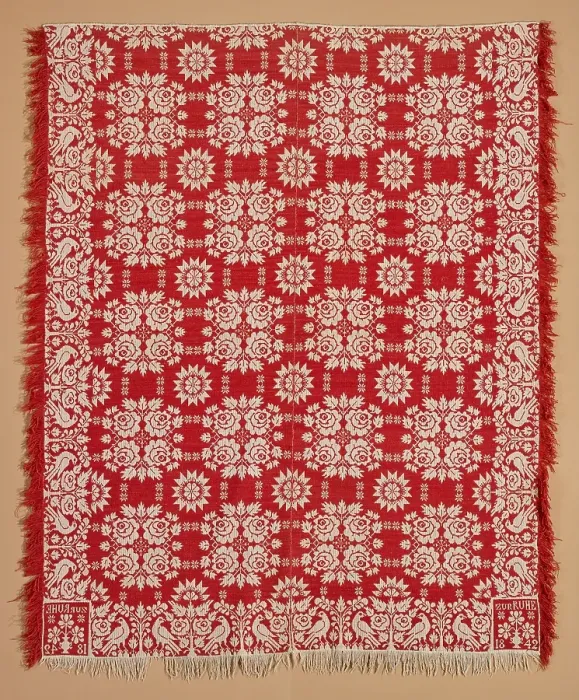 Framed Print : Bed Cover (Jacquard Coverlet), 1842. Creator: Unknown Framed Print : Bed Cover (Jacquard Coverlet), 1842. Creator: Unknown
