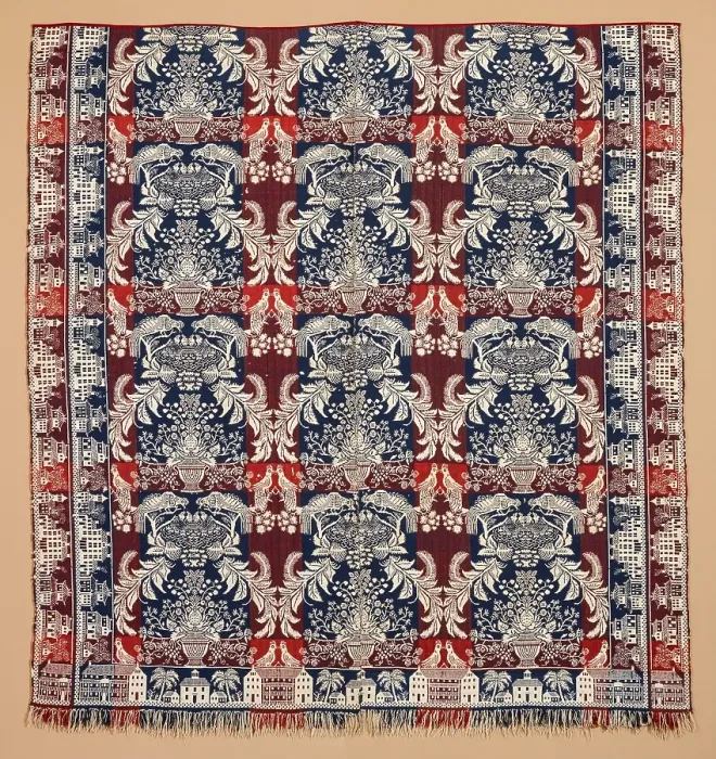 Framed Print : Bed Cover (Jacquard Coverlet), about 1850. Creator: Unknown Framed Print : Bed Cover (Jacquard Coverlet), about 1850. Creator: Unknown