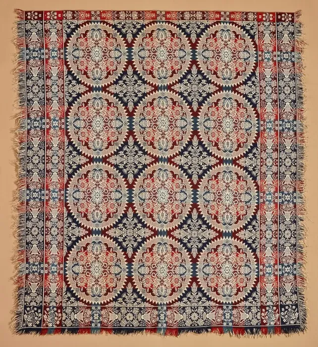 Framed Print : Bed Cover (Jacquard Coverlet), about 1850. Creator: Unknown