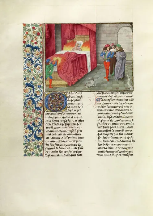 Framed Print : The Bed of the King of Navarre Set on Fire; Chroniques (Book Three), about 1480-1483. Creator: Master of the Getty Froissart Framed Print : The Bed of the King of Navarre Set on Fire; Chroniques (Book Three), about 1480-1483. Creator: Master of the Getty Froissart