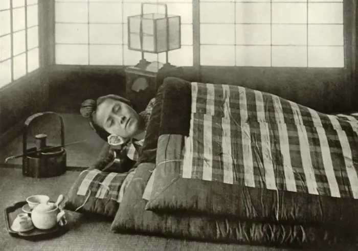 Framed Print : Bed-Time in Japan, 1910. Creator: Herbert Ponting Framed Print : Bed-Time in Japan, 1910. Creator: Herbert Ponting