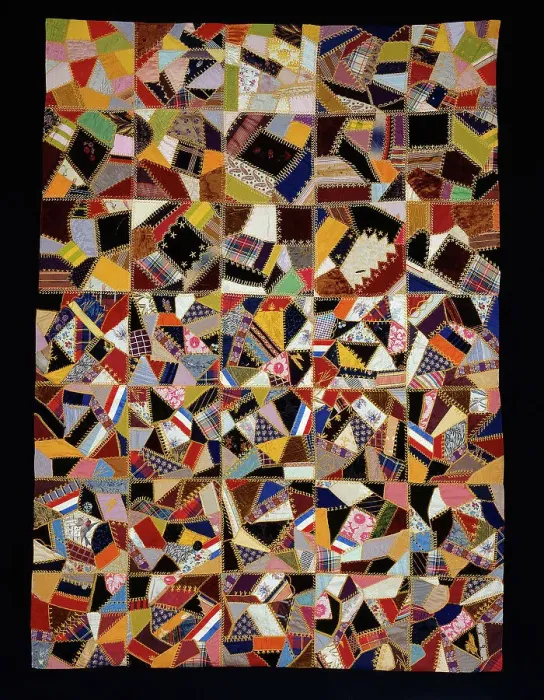 Framed Print : Bedcover (Crazy Quilt), United States, 1875 / 80. Creator: Unknown Framed Print : Bedcover (Crazy Quilt), United States, 1875 / 80. Creator: Unknown