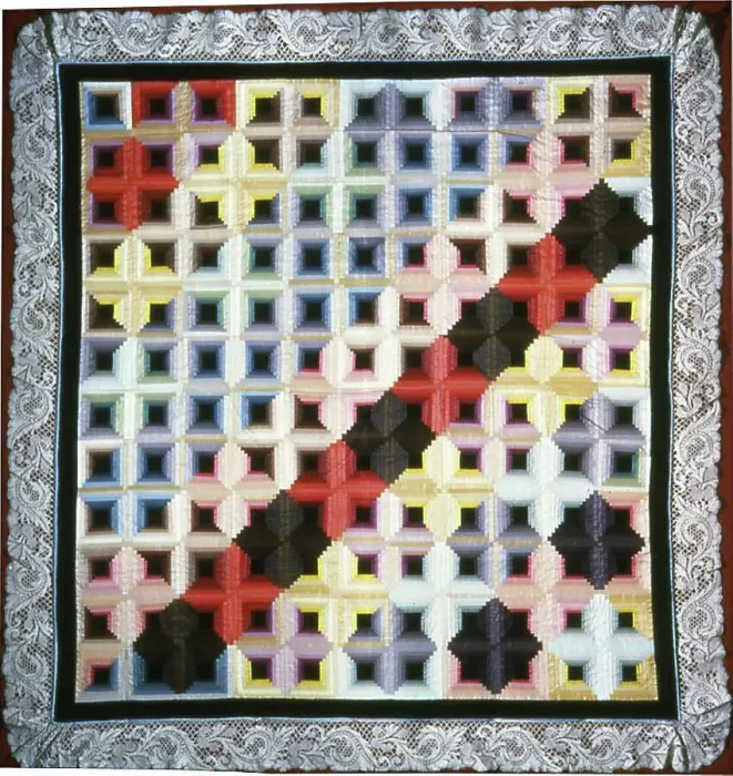 Framed Print : Bedcover (Log Cabin Quilt), United States, 1875 / 1900. Creator: Unknown Framed Print : Bedcover (Log Cabin Quilt), United States, 1875 / 1900. Creator: Unknown